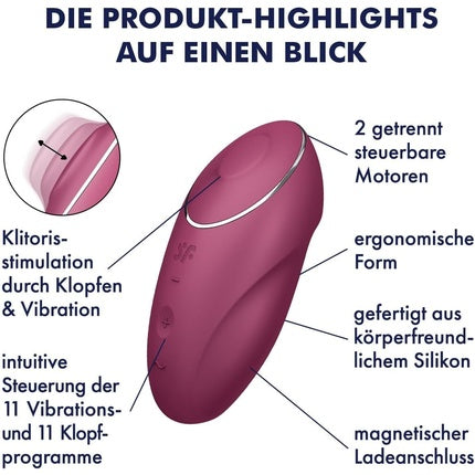 Vibrator electric, Satisfyer, Tap & Climax 1, silicon, culoare fructe de pădure