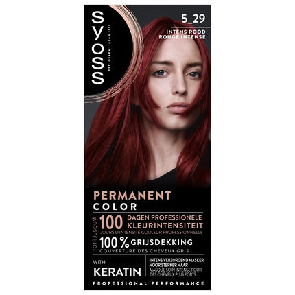 Syoss Hair Color 5-29 Intense Red, Vopsea Permanentă cu Keratină, 170 g - Nuanta Roșie Intensă