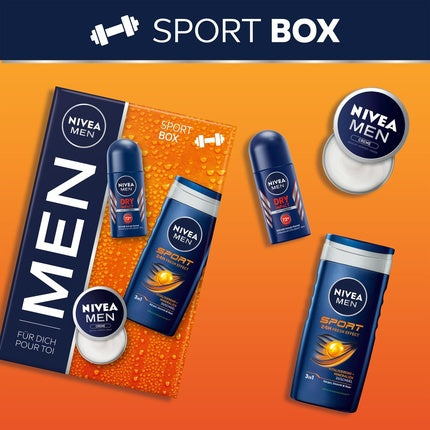 Set Cadou Nivea Men Sport, Trusă cu cremă hidratantă, gel de duș și antiperspirant roll-on