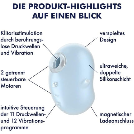 Stimulator clitoridian Satisfyer Cutie Ghost, silicon prietenos cu pielea, albastru deschis