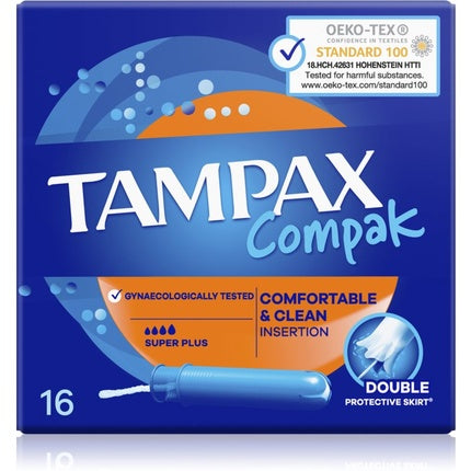 Tampax Compak Super Plus Tampon, 16 buc, plastic, albastru