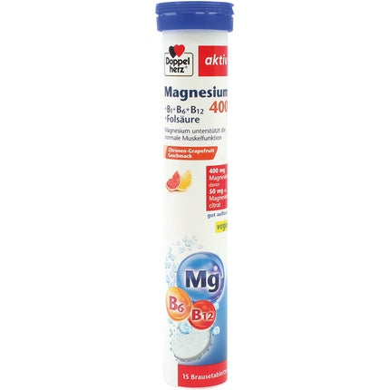Tablete efervescente Doppelherz Magnesium 400 Bcomplex, gust pepene galben, 15 buc