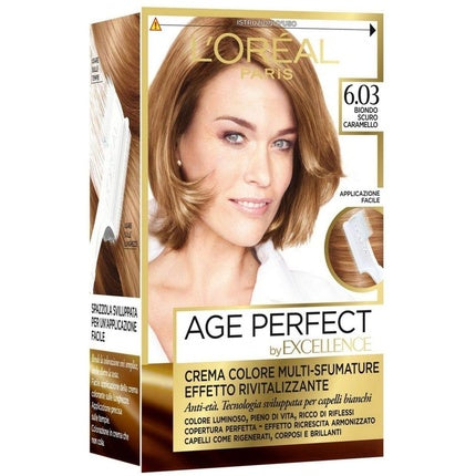 Vopsea de par, L'Oréal Paris, Excellence Age Perfect, 6.03 Blond Inchis Caramel