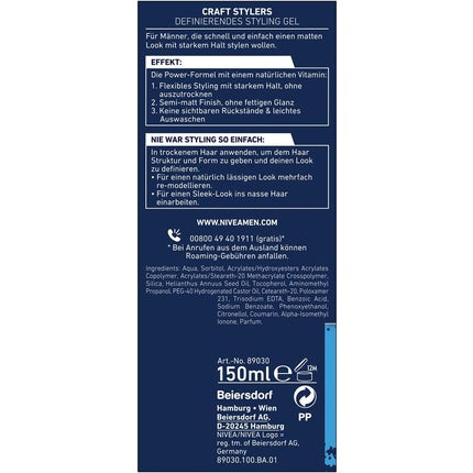Gel de păr Nivea Men Craft Stylers, semi-mat, 150ml
