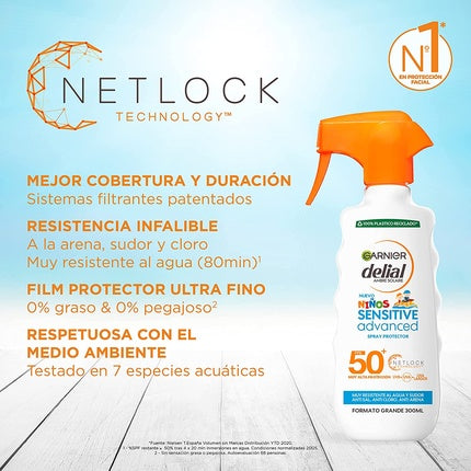 Spray protectie solara, Garnier, KIDS SENSITIVE SPF50+, 300ml