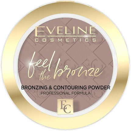 Pudră Bronzantă Eveline Cosmetics Feel The Glow Bronze, pudră de modelare, ambalaj auriu