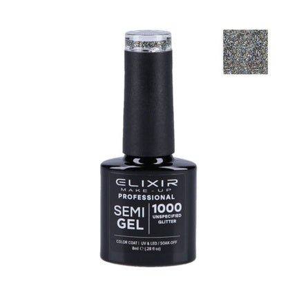 Lac unghii, Elixir, Semi Gel 1000, glitter gri, 8ml