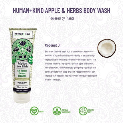 Gel de duș Human+Kind Apple & Herbs, cu ulei de cocos, 250 ml