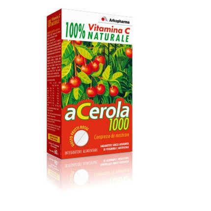 Supliment alimentar, Arkopharma, Acerola 1000, 30 comprimate masticabile, rosu