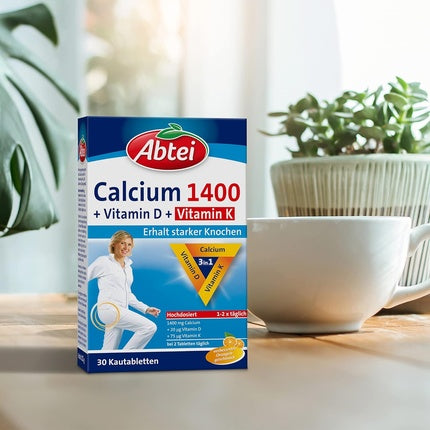 Pastile Abtei Calcium 1400 + D + K, gust portocaliu, 30 bucăți