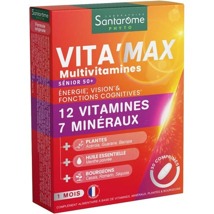Santarome Bio Vita'Max Senior Multivitamine, 12 Vitamine 7 Minerale, 30 Comprimate