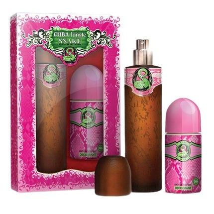 Set Parfum Cuba Jungle Snake, Cuba Originals, 100ml + Deodorant Roll-On 50ml, Maro și Roz