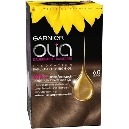 Vopsea de păr Garnier Olia 6.0 Light Brown, cu uleiuri florale, fără amoniac, 258 g