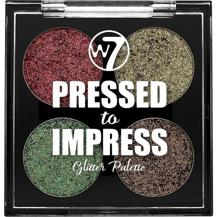 Paletă de farduri W7 Pressed To Impress In Vogue, culori glitter (roșu, verde, maro, auriu)