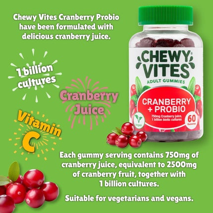 Vitamine Gummy pentru adulți, Chewy Vites, Cranberry + Probiotic, 60 buc