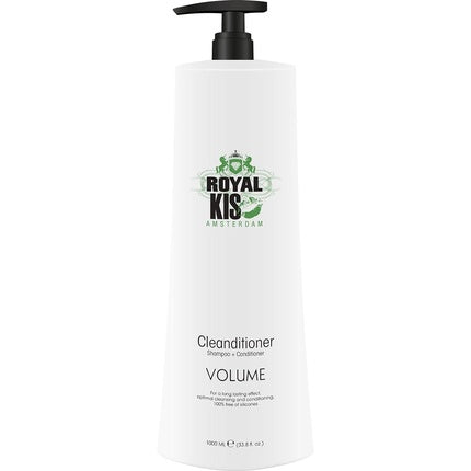 Royal KIS Volume Cleanditioner 2 în 1 Șampon și Conditioner 1000ml pentru Păr Subțire și Lipsit de Viață cu Keratină și Cafeină Fără Silicoane