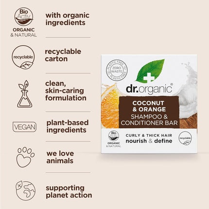 Șampon cu balsam, Dr Organic, cocos și portocală, 75g