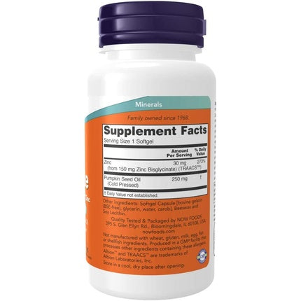 Supliment alimentar, Now Foods, Zinc Glycinate, 120 capsule moi, 30 mg zinc