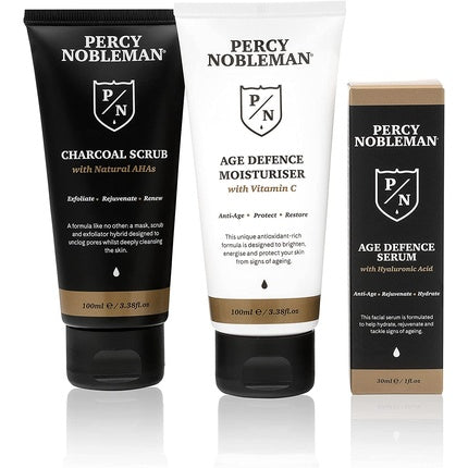 Set îngrijire anti-îmbătrânire, Percy Nobleman, cu scrub, ser și cremă hidratantă