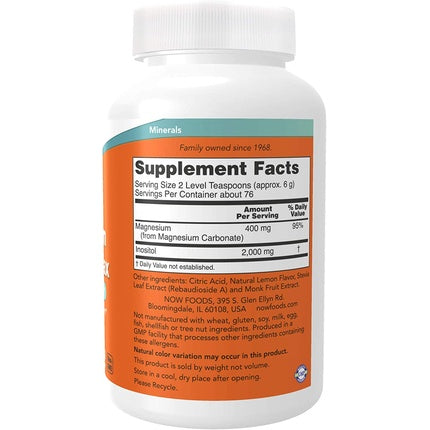 Supliment nutritiv NOW Foods Magnesium Inositol Relax cu aromă de lămâie, 454 g
