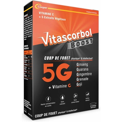 Vitascorbol Boost, Vitamină C cu Ginseng și Guarana, Cutie 20 plicuri