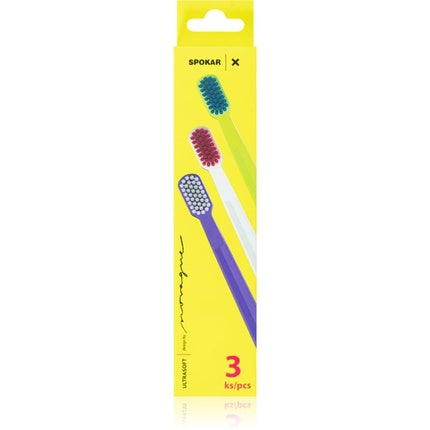 Periuță de dinți Spokar Soft, set 3 bucăți, culori mixte (verde, roșu, mov)