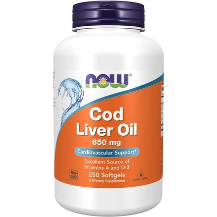 SUPLIMENT ALIMENTAR NOW Foods Cod Liver Oil 650mg Vitamine A D3 250 Softgels