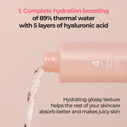 Numbuzin No.4 Hydrating Glow Mineral Toner, Hidratant cu apă termală și acid hialuronic, 191 ml