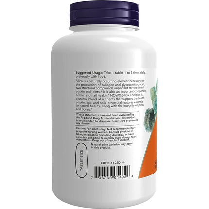 Supliment Silica Complex Vegetarian NOW Foods 500mg, 180 Tablete