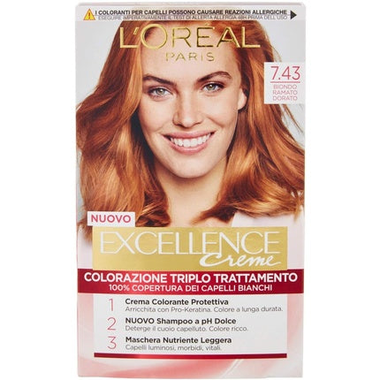 Vopsea de par, L'Oréal, Excellence 7.43, Aramiu Auriu