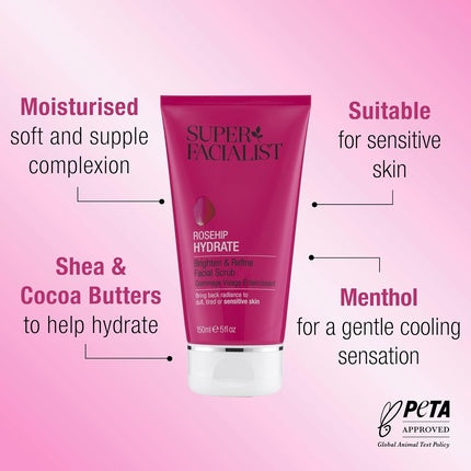 Super Facialist Rosehip Hydrate Brighten & Refine Face Scrub with Shea Butter & Cucumber Oil 150ml