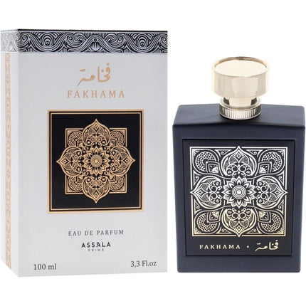 Parfum Asala Fakhama, Eau de Parfum unisex, 3.3 oz, sticlă neagră cu design argintiu