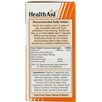 Tablete masticabile, HealthAid, Vitamin C 1000mg, 100 bucăți