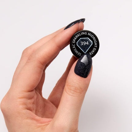 Gel UV Semilac 394 Sparkling Midnight Date, 7ml, Negru cu Sclipici