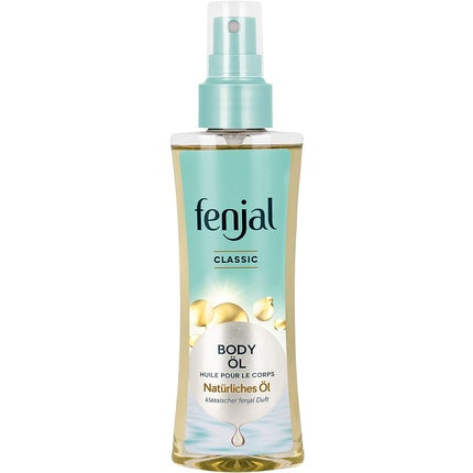 Ulei de corp Fenjal Classic, 150ml, sticlă transparentă cu dop spray turcoaz