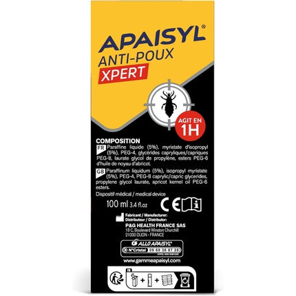 Loțiune Anti-Păduchi, Apaisyl Xpert, 100 ml, Eficace pe Păduchi și Linte