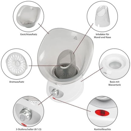 Inhalator facial Clatronic GS 3656, alb, cu atașament pentru aromă