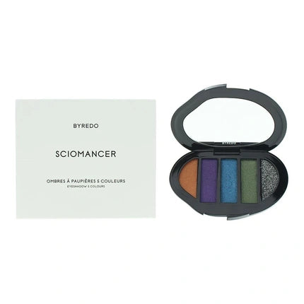 Paletă farduri ochi Byredo Sociomancer, 5 culori (portocaliu, mov, albastru, verde, gri), compactă