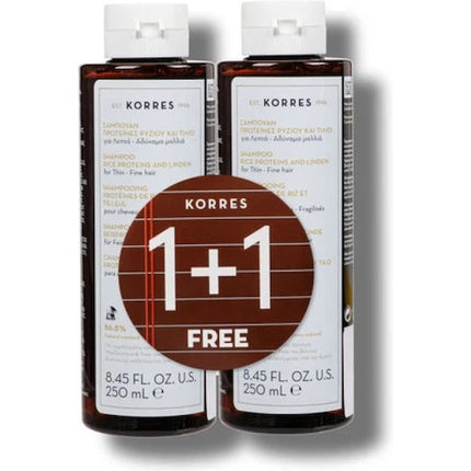 Șampon Korres pentru păr subțire, proteine de orez și tei, 2x250ml
