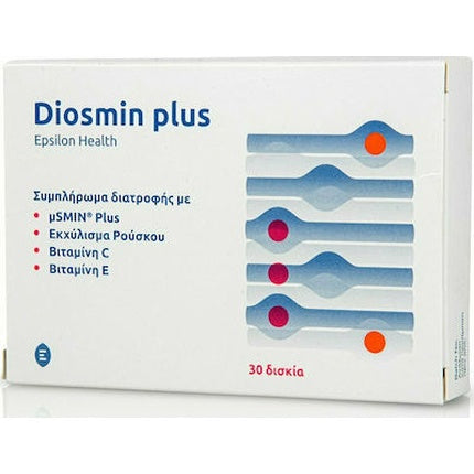 Epsilon Health Diosmin Plus, supliment alimentar, 30 tablete, culoare albă cu detalii albastru și portocaliu