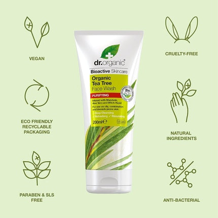 Gel de curățare față, Dr Organic, Tea Tree, 200ml