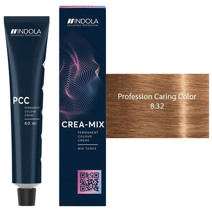Culoare păr permanentă Indola Profession Caring Color 8.32, 60ml, nuanță blond mediu aurie