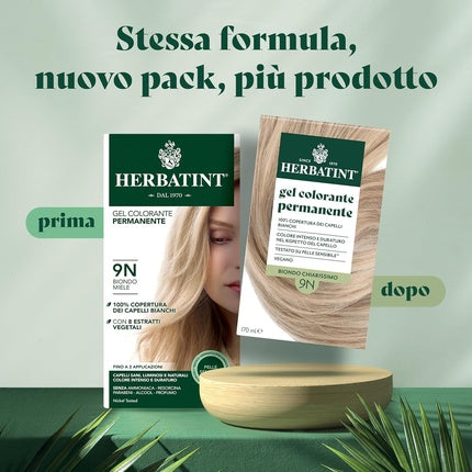 Gel colorant permanent pentru păr, Herbatint, 9N Blond Deschis, 170ml