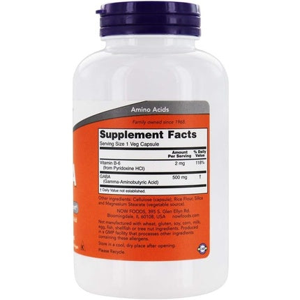 Capsule Vegetale, Now Foods, GABA 500mg + Vitamina B6, 200 buc