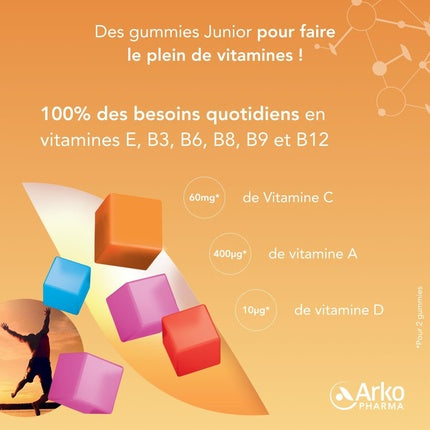 Gummi Vitamin Arkopharma Junior, Vitamine A, C, D, B3, B6, B8, B9, B12, Portocaliu