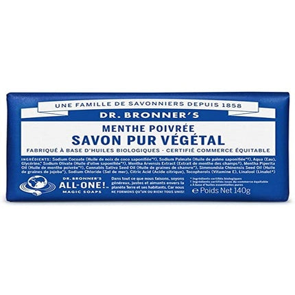 Săpun solid Dr. Bronner's Peppermint, 140 g, ambalaj albastru