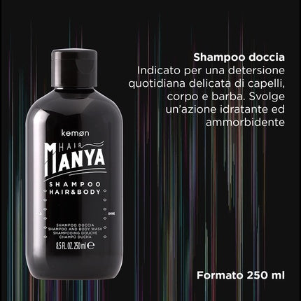 Gel de duș Kemon Hair Manya, 3 în 1 pentru păr, barbă și corp, 250ml
