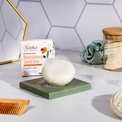 Șampon solid Vatika Naturals, 75g - Îmbogățit cu ulei de migdale și extracte de semințe negre pentru păr deteriorat