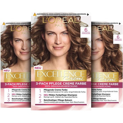 Vopsea de păr L'Oréal Paris Excellence Cream, Culoare 6 Dark Blonde, Cantitate 268g