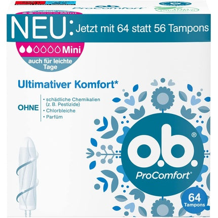 Tamponuri O.B. ProComfort Mini, 64 bucăți, ambalaj fără aplicator